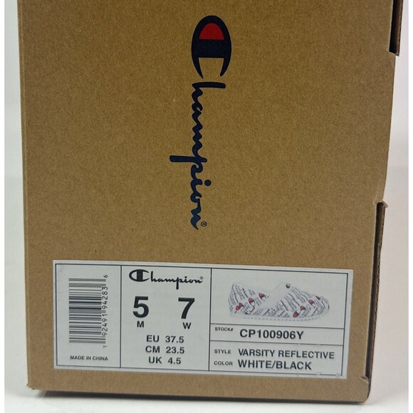 Champion Varsity Reflective Logo Silver / Black Fux Fur Slippers Unisex - Picture 9 of 10